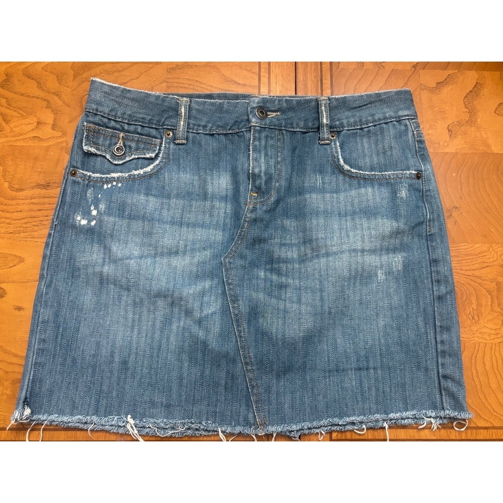 Buffalo David Bitton April Denim Mini Skirt Embroidered Textured Blue Size 29